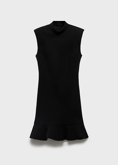 High-neck dress with ruffle