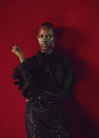 Ruffled blouse with scarf