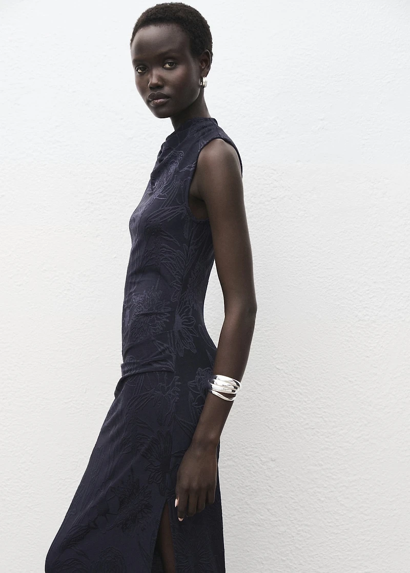 Embroidered dress with draped collar