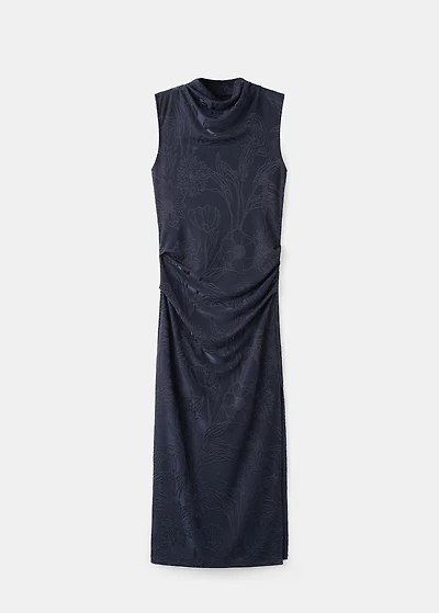 Embroidered dress with draped collar