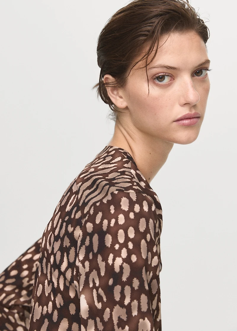 Satin leopard-print blouse with bow