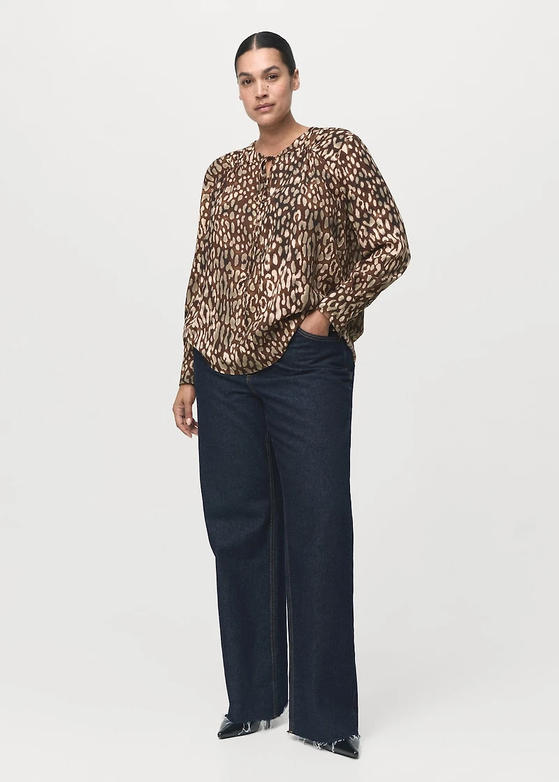 Satin leopard-print blouse with bow