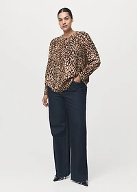 Satin leopard-print blouse with bow