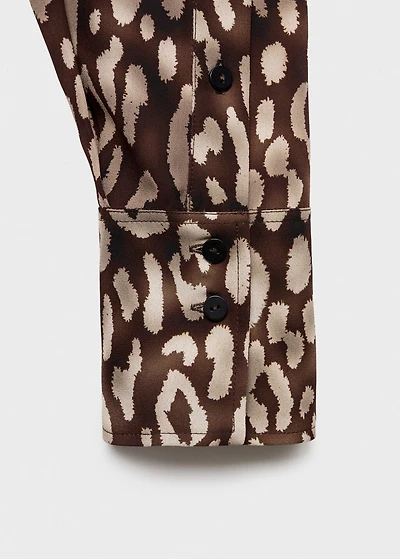 Satin leopard-print blouse with bow