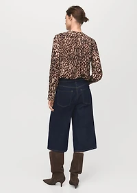 Satin leopard-print blouse with bow