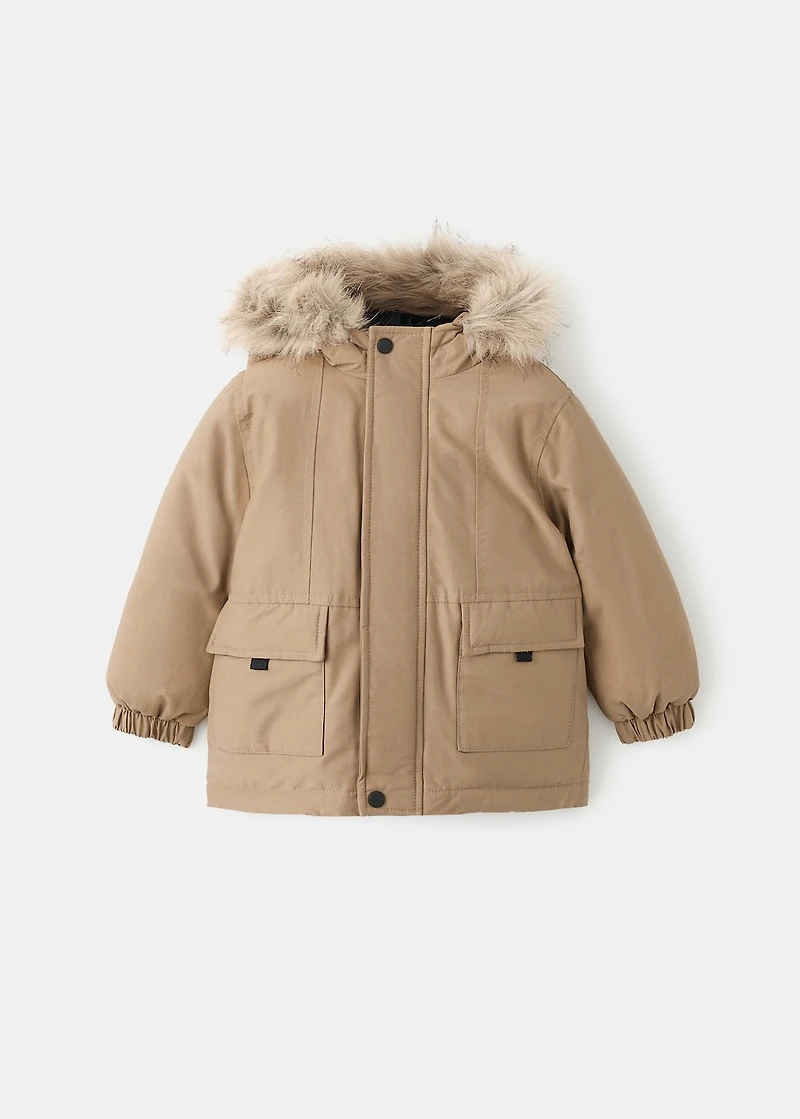 Anorak with shearling-effect hood