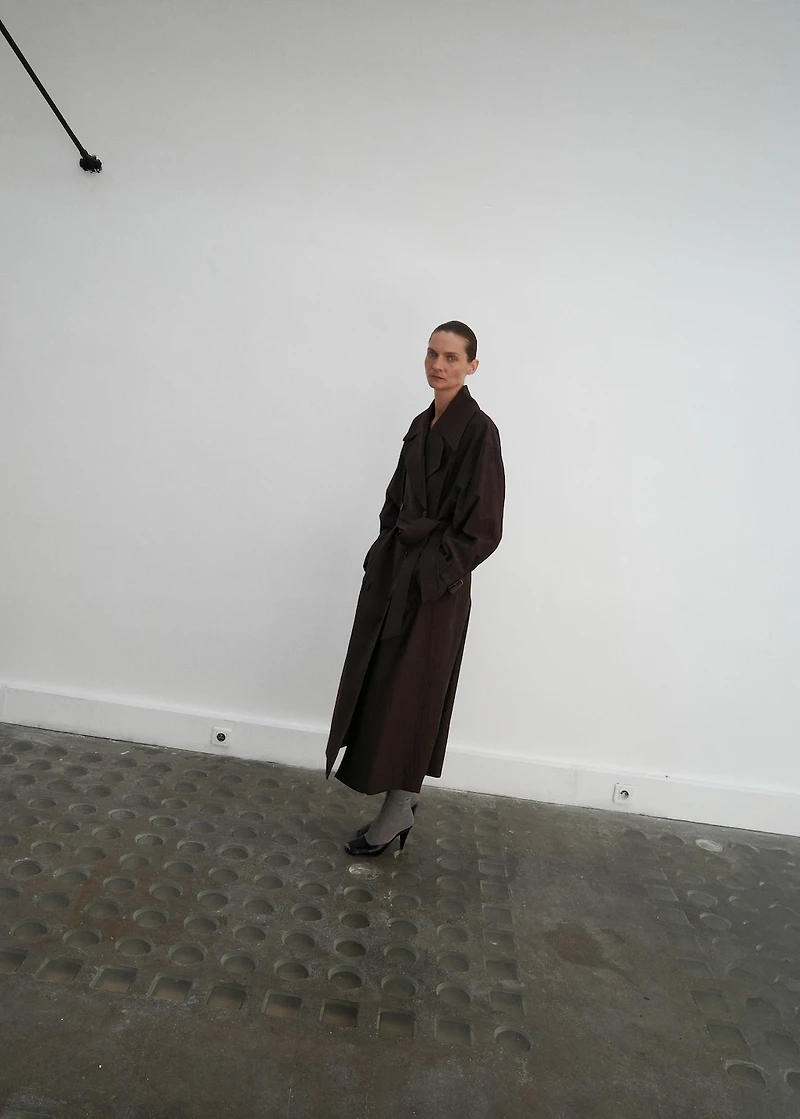 Long virgin wool trench coat