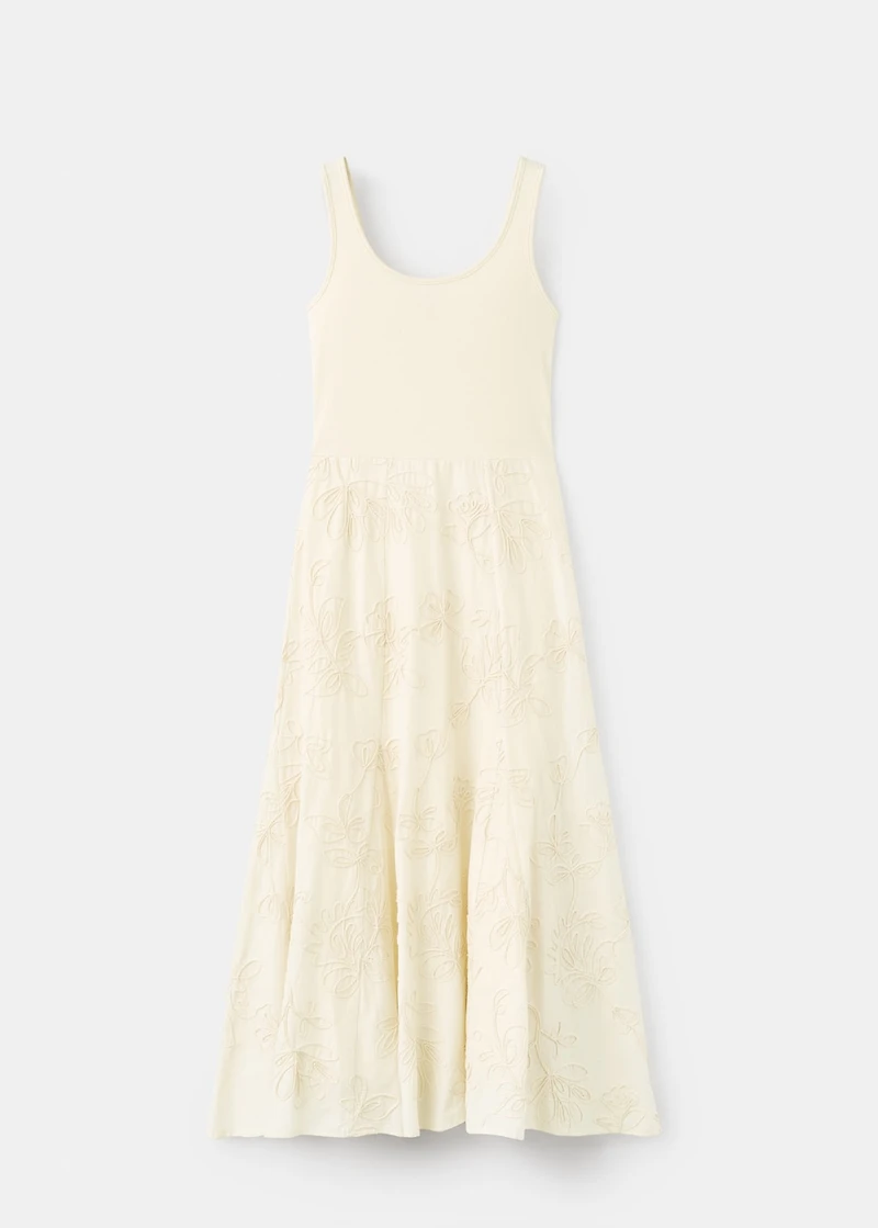 Floral-embroidered combined dress