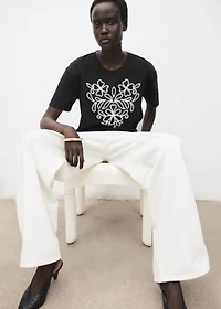 Floral-embroidered cotton t-shirt