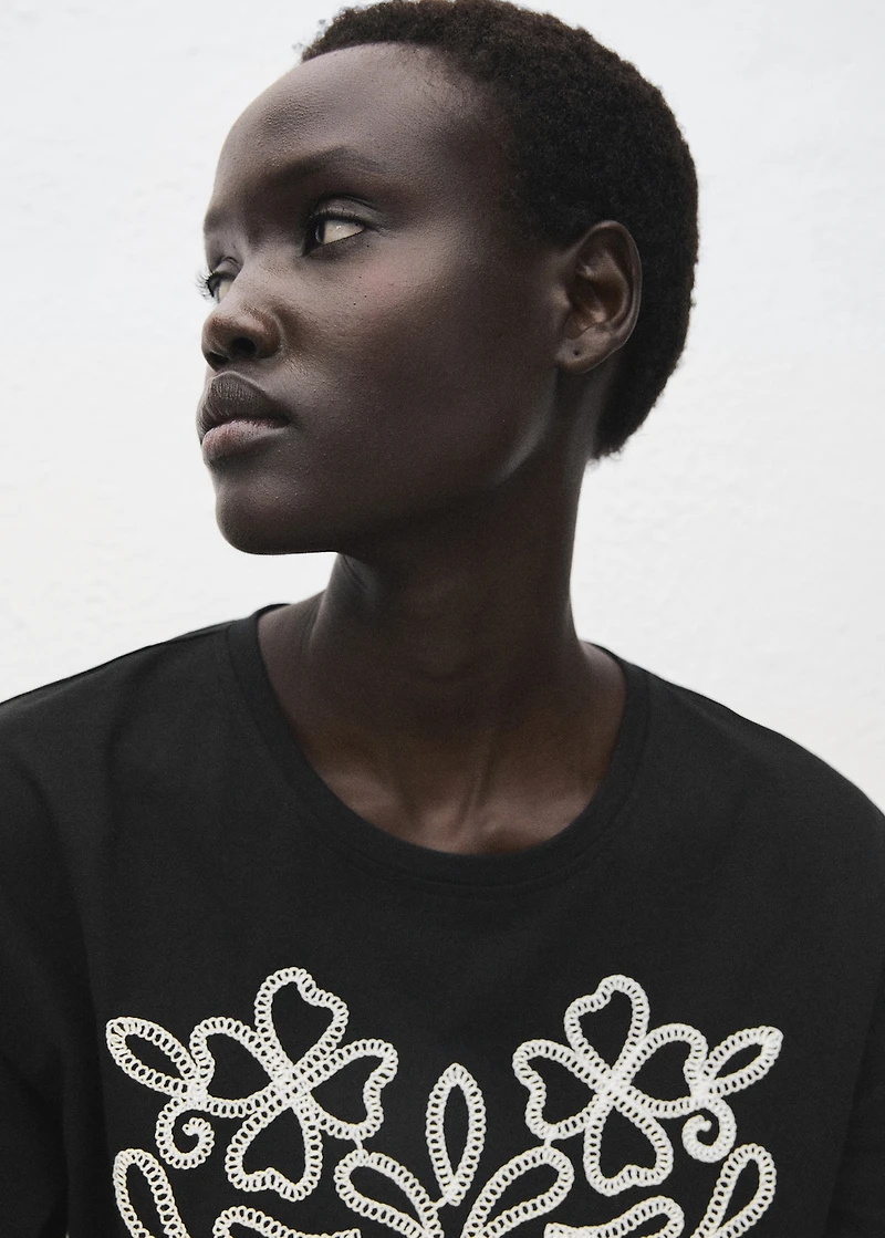 Floral-embroidered cotton t-shirt