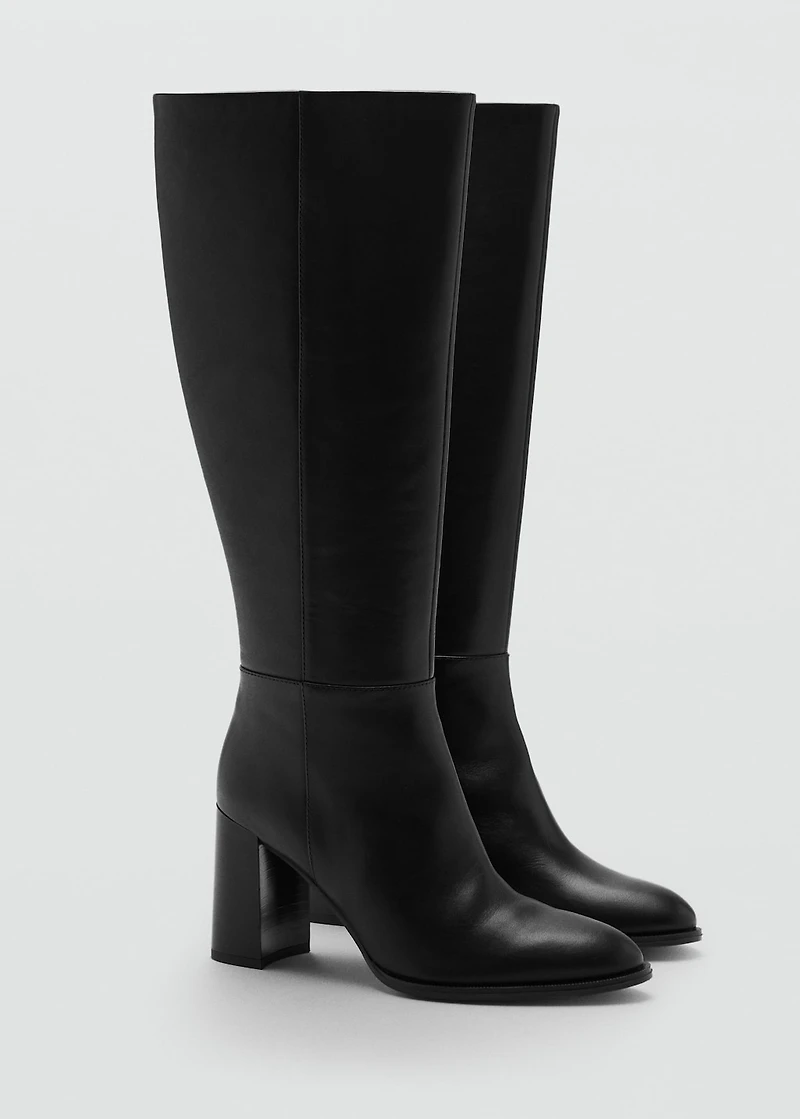 Leather block-heel boots