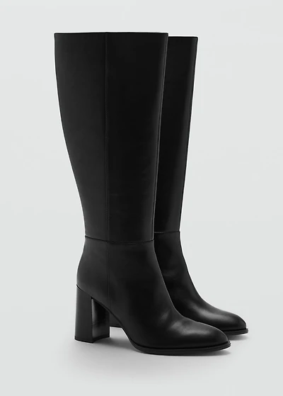 Leather block-heel boots