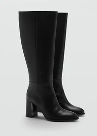 Leather block-heel boots