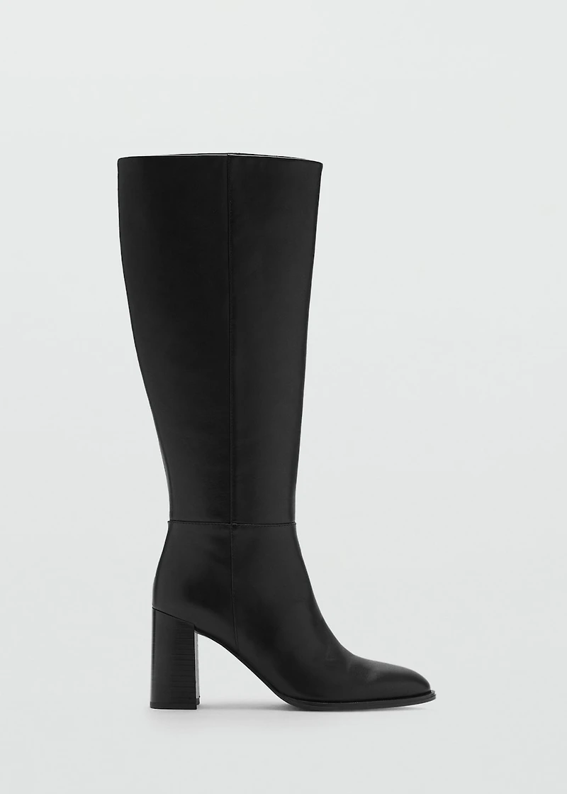 Leather block-heel boots