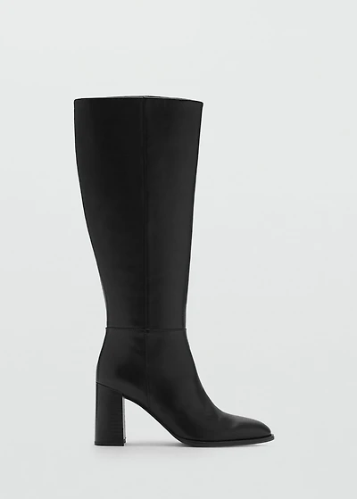 Leather block-heel boots