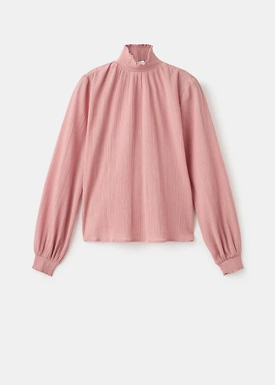 High-neck gathered blouse
