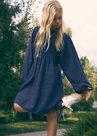 Check dress with embroidered detail