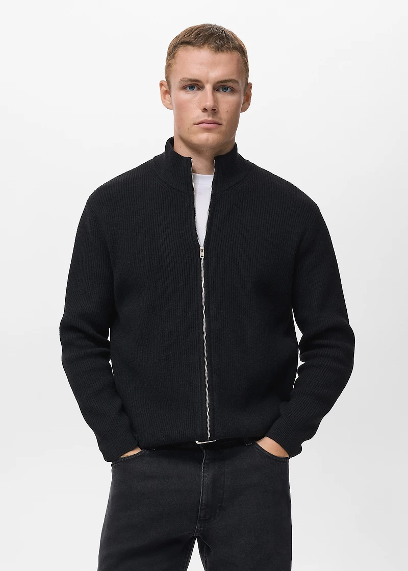 Ribbed-knit cardigan with zipper