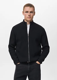 Ribbed-knit cardigan with zipper