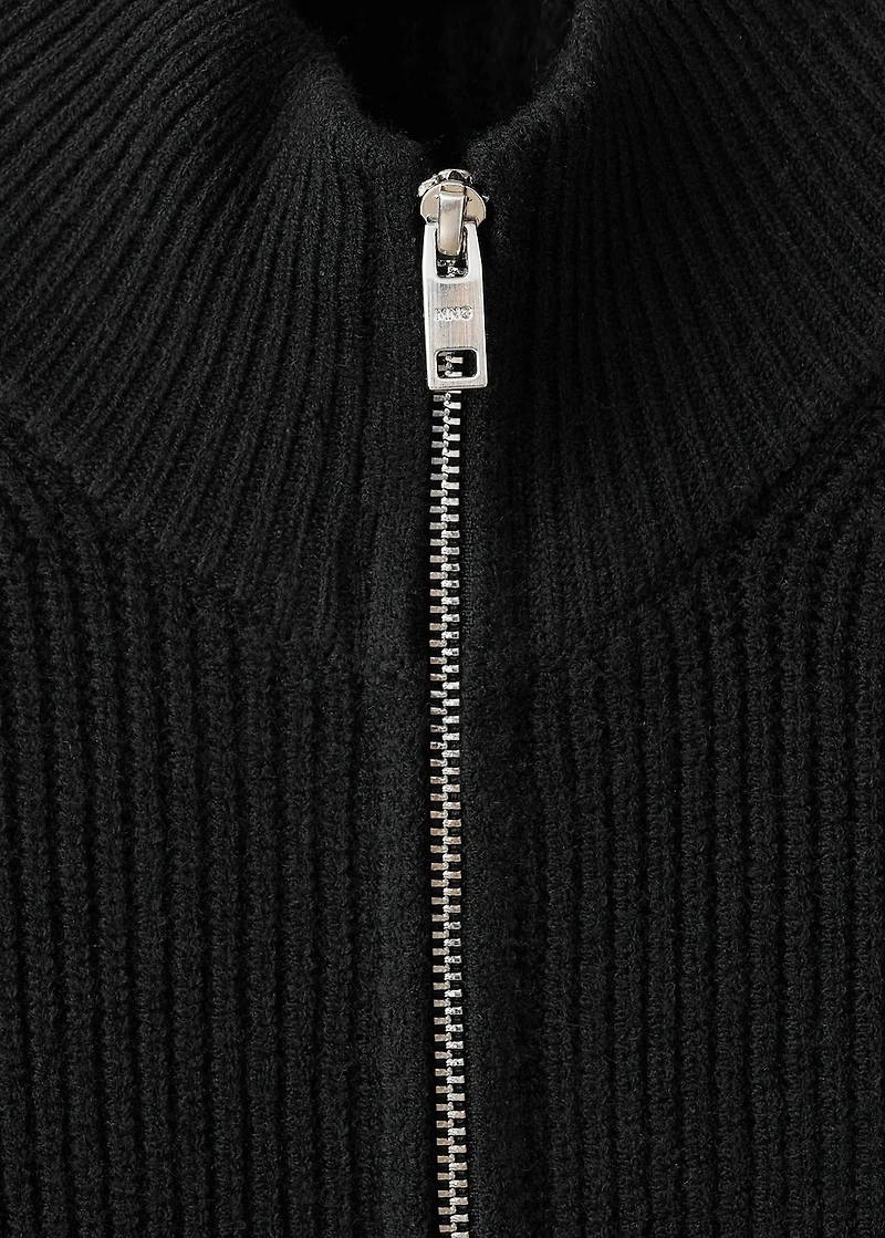 Ribbed-knit cardigan with zipper