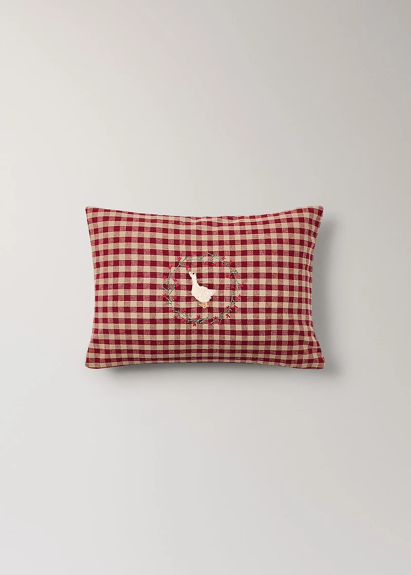 Children's cotton gingham check cushion cover with embroidery 30x40cm
