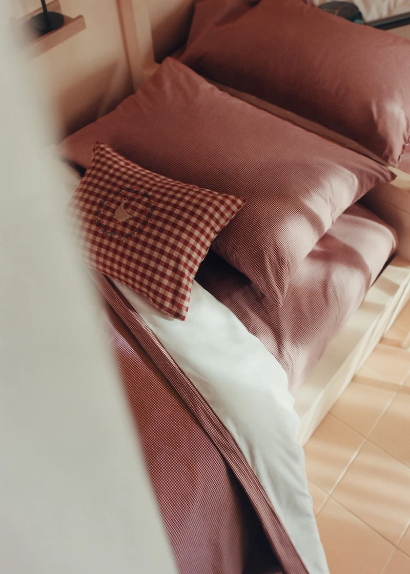 Children's cotton gingham check cushion cover with embroidery 30x40cm