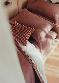 Children's cotton gingham check cushion cover with embroidery 30x40cm