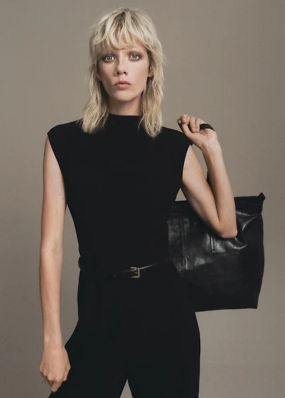 Jumpsuit with draped neck and belt