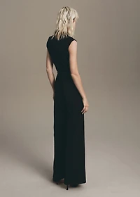 Jumpsuit with draped neck and belt
