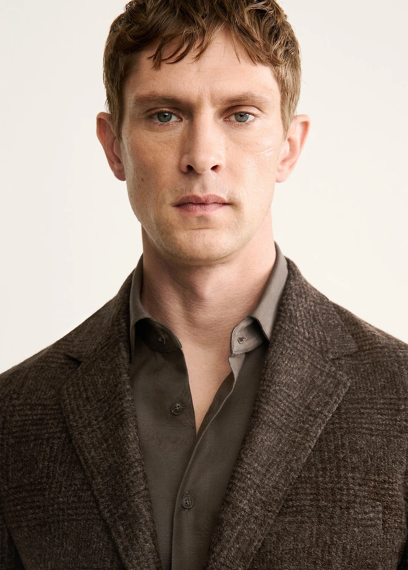 Slim-fit micro-check wool-blend jacket