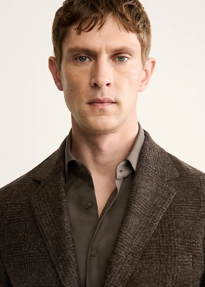 Slim-fit micro-check wool-blend jacket