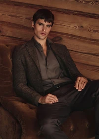 Slim-fit micro-check wool-blend jacket