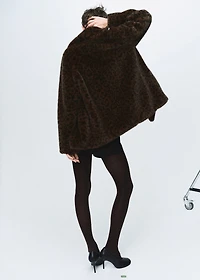 Leopard-print fur-effect coat