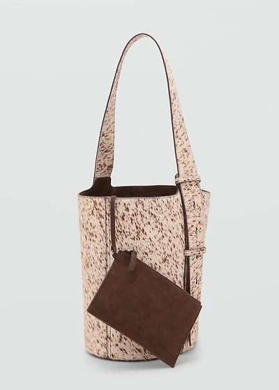 Leather and fur bucket bag