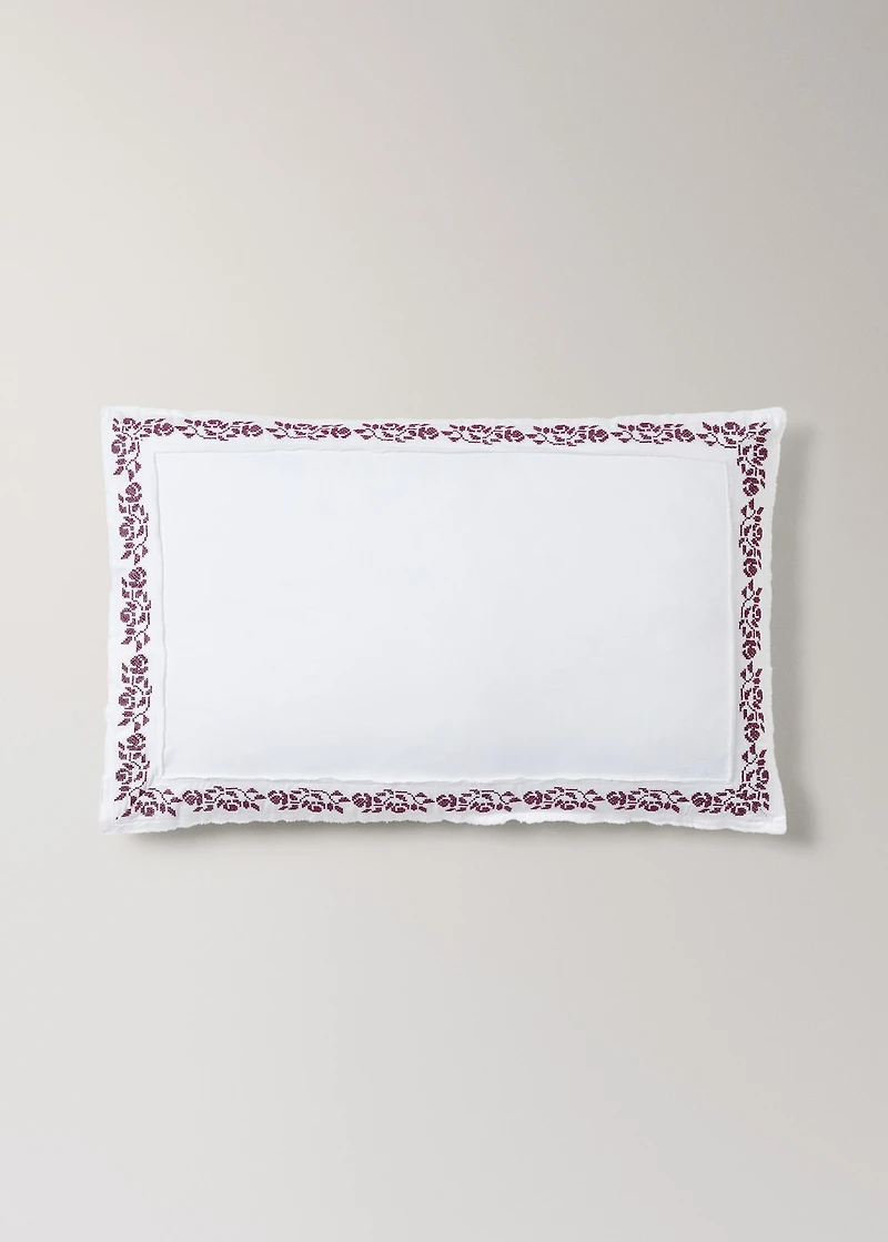 300-thread count satin cotton pillowcase with cross-stitch embroidery, 19.68 x 29.52