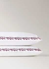 300-thread count satin cotton pillowcase with cross-stitch embroidery, 19.68 x 29.52