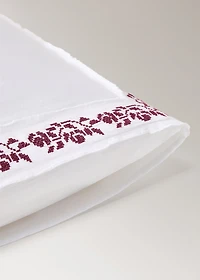 300-thread count satin cotton pillowcase with cross-stitch embroidery, 19.68 x 29.52