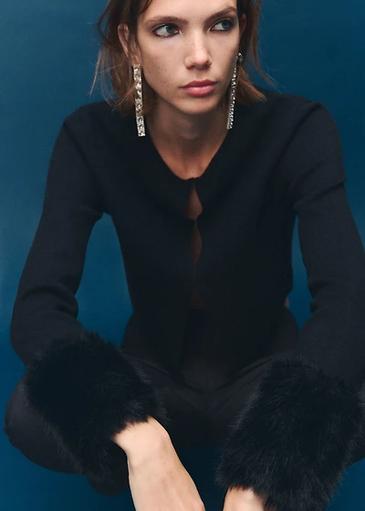 Cardigan with faux-fur cuffs