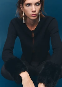 Cardigan with faux-fur cuffs