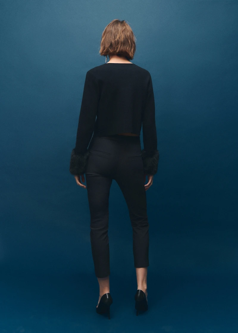 Cardigan with faux-fur cuffs