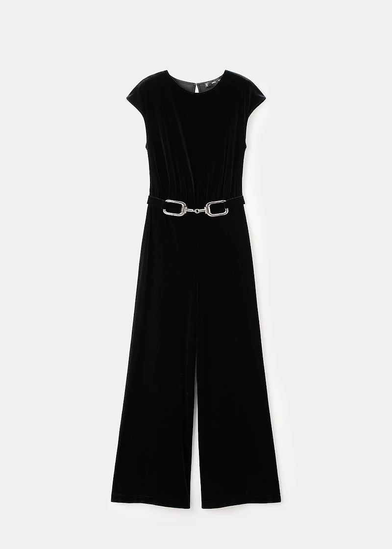 Velvet belt jumpsuit
