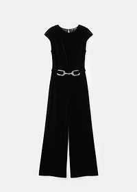 Velvet belt jumpsuit