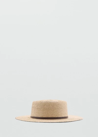 Natural fiber hat with contrasting ribbon