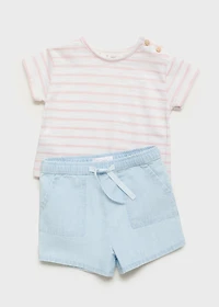 Denim-effect cotton shorts