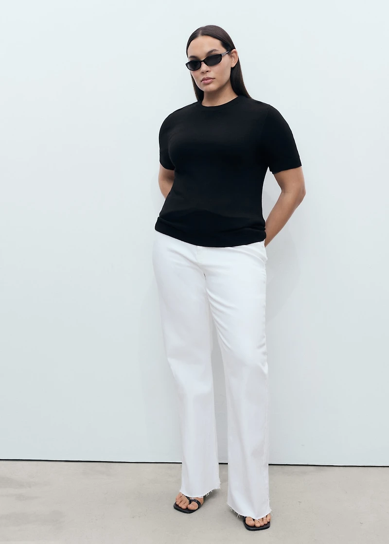 Short-sleeved fine-knit sweater