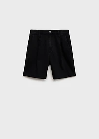 Mid-rise denim bermuda shorts with pleats
