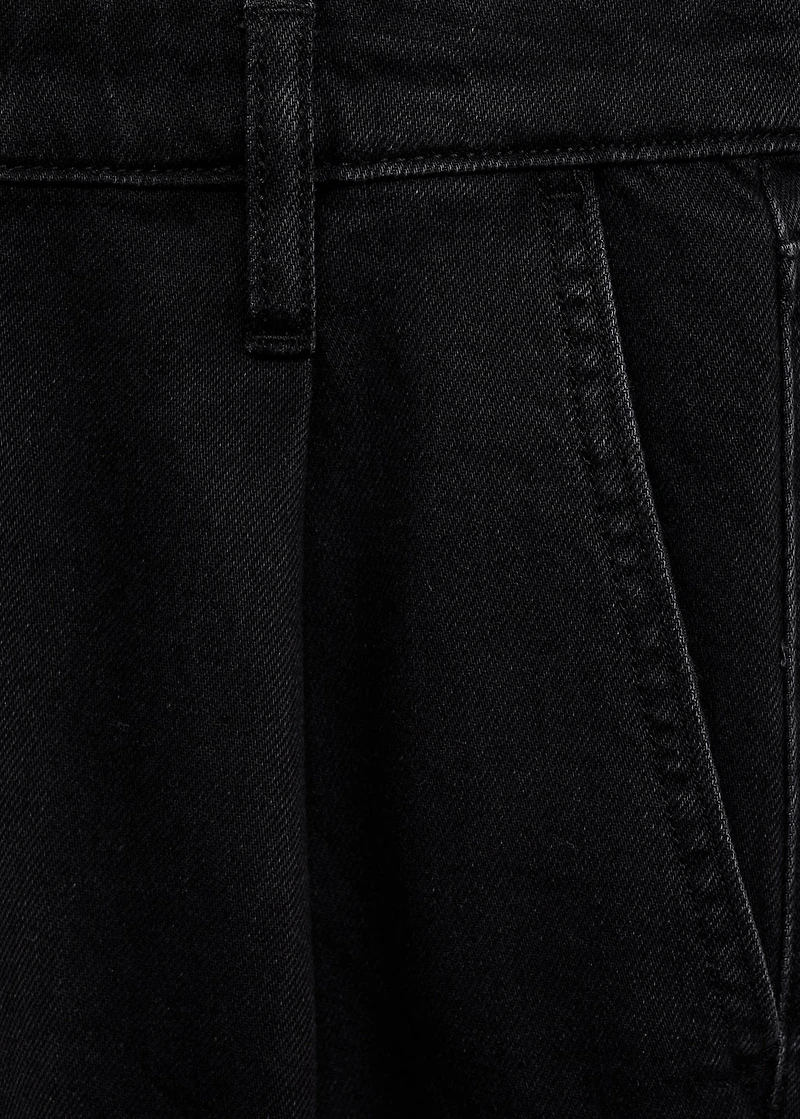 Mid-rise denim bermuda shorts with pleats