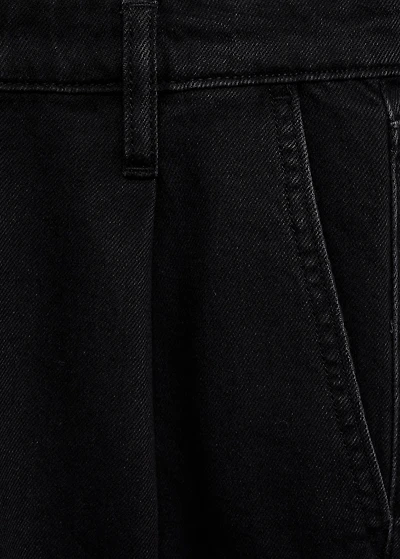 Mid-rise denim bermuda shorts with pleats