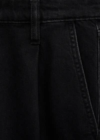 Mid-rise denim bermuda shorts with pleats