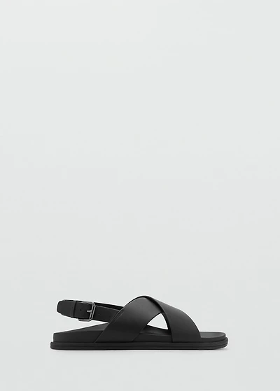 100% leather crossed strap sandal